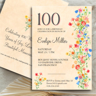 100. Geburtstag der Blume - Elegante Wildblumen Einladung