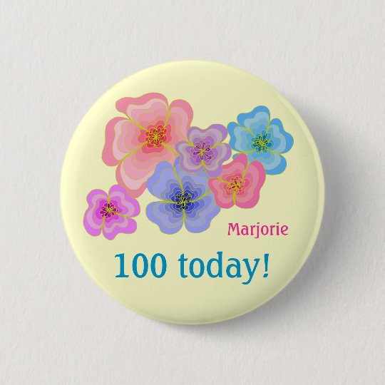 100. Geburtstag der hübschen PastellBlumen Runder Button 5,7 Cm