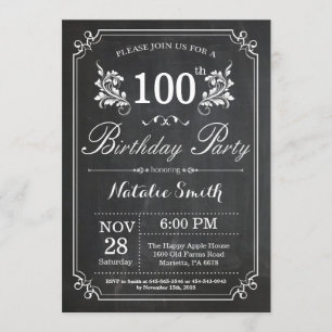 100. Geburtstag Einladung Blumenkhalkboard