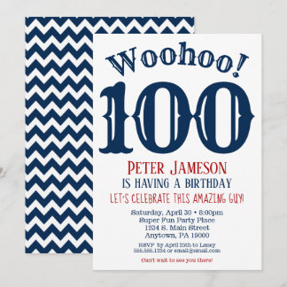 100. Geburtstag Einladung Mens Navy Blue
