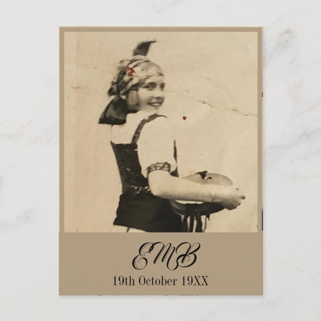100. Geburtstag Elegantes Monogramm-Foto Einladungspostkarte (Vorderseite)