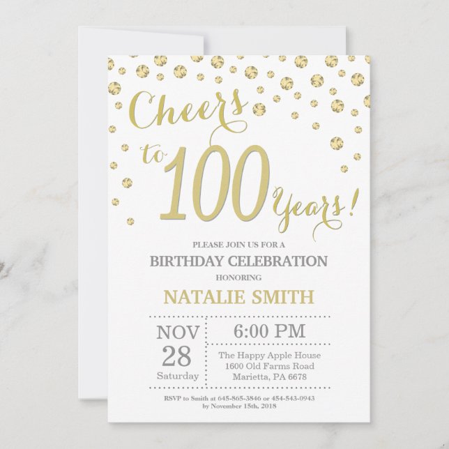 100. Geburtstag Gold Glitzer Diamond Einladung (Vorderseite)