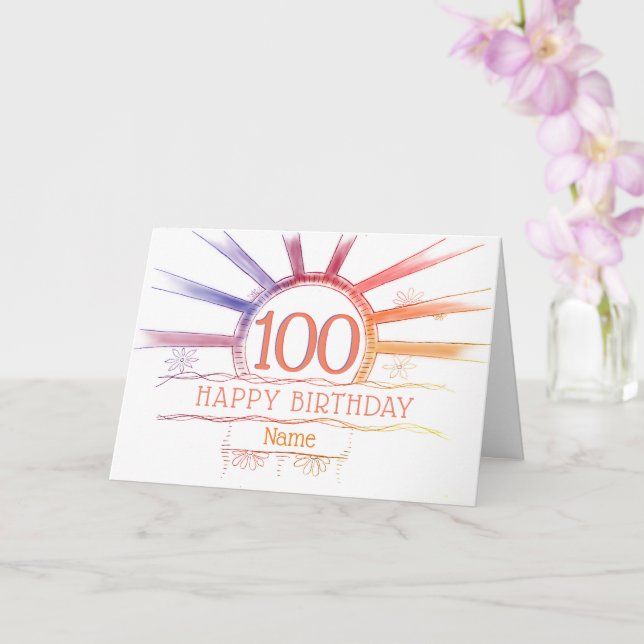100. Geburtstag handgezeichneter mehrfarbiger Sonn Karte (Orchidee)