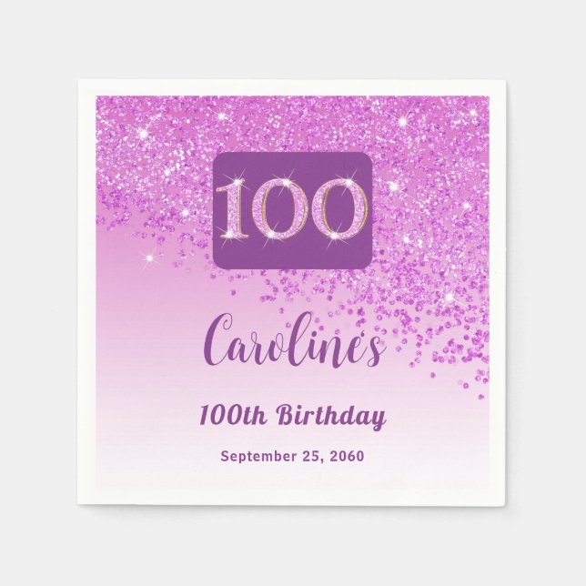 100. Geburtstag Hübsch Pink Glitzer Napkins Serviette (Vorderseite)
