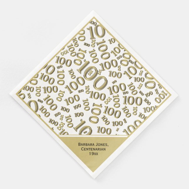 100. Geburtstag Hundertjähriges Gold Zahlenmuster Serviette (Ecke)