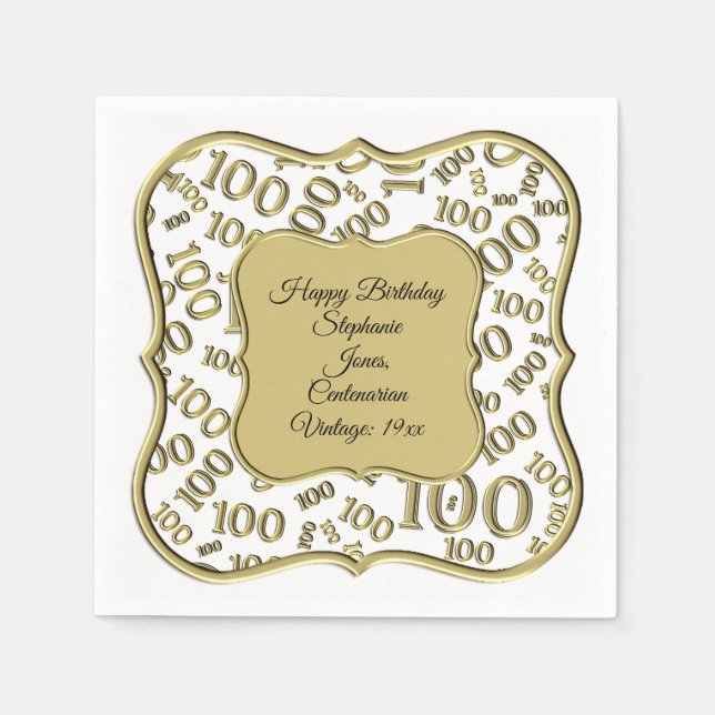 100. Geburtstag Hundertjähriges Gold Zahlenmuster Serviette (Vorderseite)