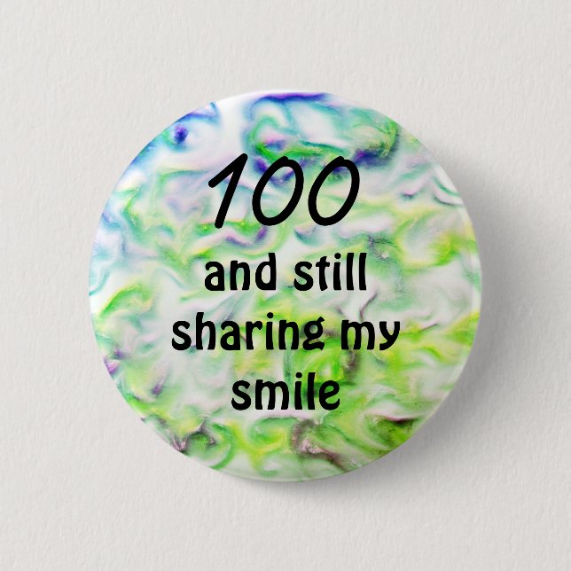 100. Geburtstag immer noch lächelnd blaugrüne Kraw Button (Vorderseite)