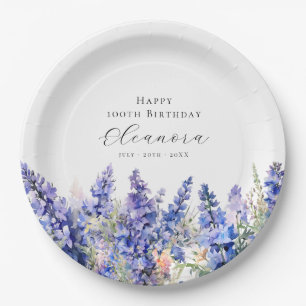 100. Geburtstag Juli Geburtstag Blume Larkspur Cus Pappteller