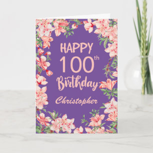 100. Geburtstag Lila Pink Peach Aquarell Floral Karte