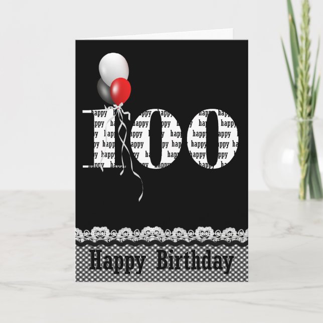 100. Geburtstag mit Ballon-Bouquet auf schwarz Karte (Vorderseite)