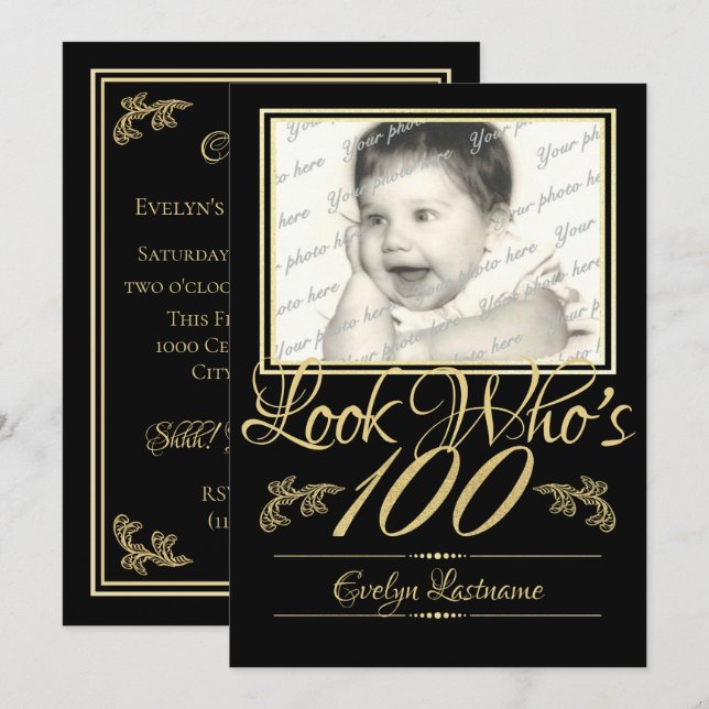 100. Geburtstag mit Foto Einladung (Vorne/Hinten)