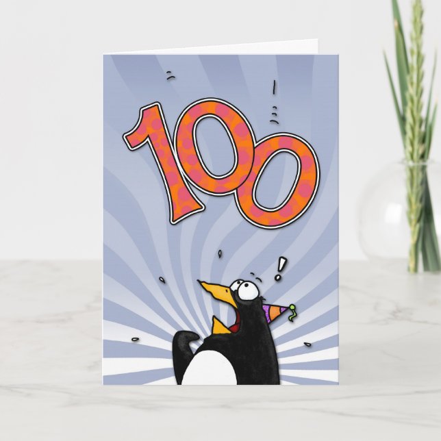 100. Geburtstag - Pinguin Überraschungskarte Karte (Vorderseite)