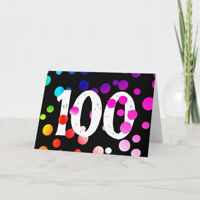 100. Geburtstag Rainbow Dots auf Black Karte (Vorderseite)
