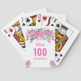 100. Geburtstag rosa Blumenkarten Spielkarten