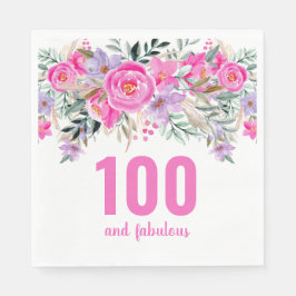 100. Geburtstag Rosa Blumenserie Party Servietten
