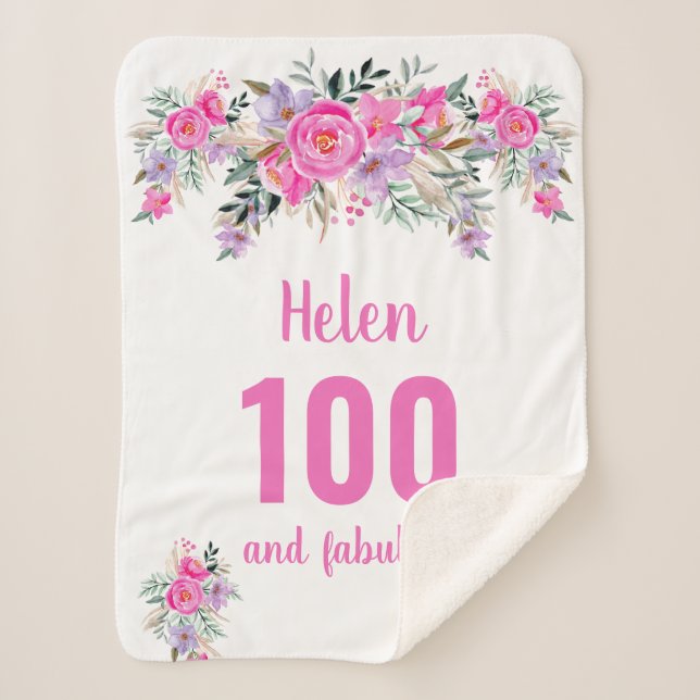 100. Geburtstag rosa Blüte Sherpadecke (Vorderseite)