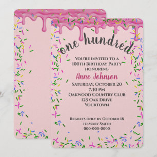 100. Geburtstag rosa Icing und Sprinkles Einladung