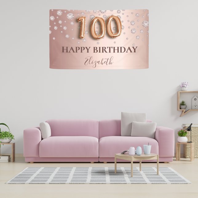 100. Geburtstag Rose Golddiamanten Ballonskript Banner (Von Creator hochgeladen)