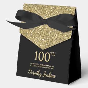 100. Geburtstag Schwarz Gold Glitter Dankeschön Geschenkschachtel