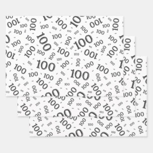 100. Geburtstag Schwarz-Weiß-Zahlenmuster 100 Geschenkpapier Set