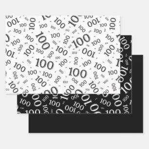 100. Geburtstag Schwarz-Weiß-Zahlenmuster 100 Geschenkpapier Set