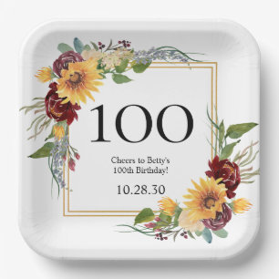 100. Geburtstag Sonnenblumen Pappteller