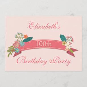 100. Geburtstag Vintagen Blume Rosa Banner Einladung