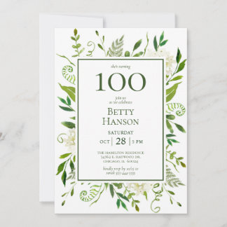 100. Geburtstag Weißer Hydrangeas Einladung