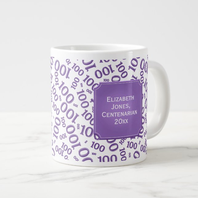 100. Geburtstag Zufallszahlenmuster Lila Jumbo-Tasse (Vorderseite Rechts)