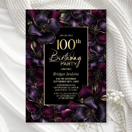 100. Geburtstagsfeier mit lila und rosafarbenem Fl Einladung