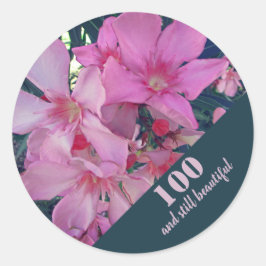 100. Geburtstagsfeier Rosa Blume Foto Party Runder Aufkleber
