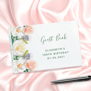 100. Geburtstagsflorale weißes Pfirsichpink Gästebuch
