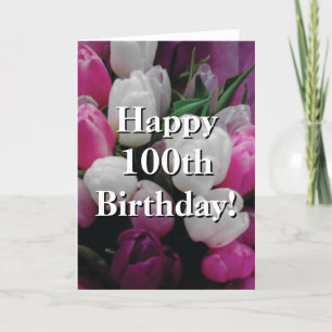 100. Geburtstagskarte mit rosa Tulpe Blume Bouquet Karte