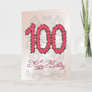 100. Geburtstagskarte mit Rose und Blätter Karte