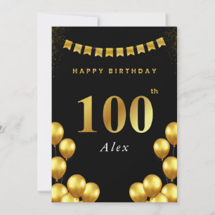 100. Geburtstagskarte Schwarze und goldene Luftbal Karte