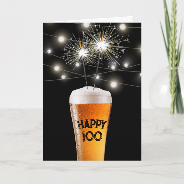 100. Geburtstagsparkler in Bierglas Karte (Vorderseite)