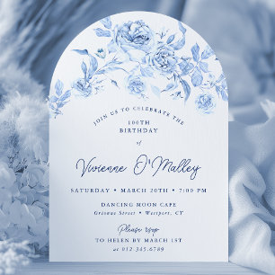 100. Geburtstagsparty Blue Floral Arch Form Einladung