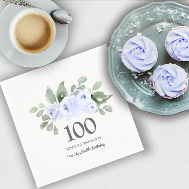 100. Geburtstagsparty Blue Rose Eukalyptus Serviette (Von Creator hochgeladen)