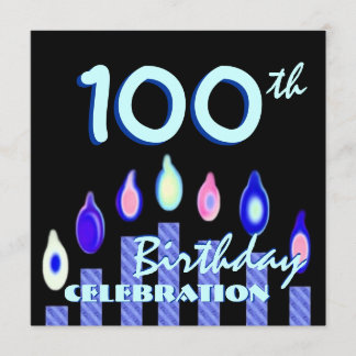 100. Geburtstagsparty Blue Striping Kerzen Einladung