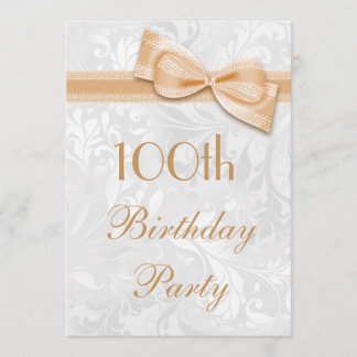 100. Geburtstagsparty Damask und Imitats Bow Einladung