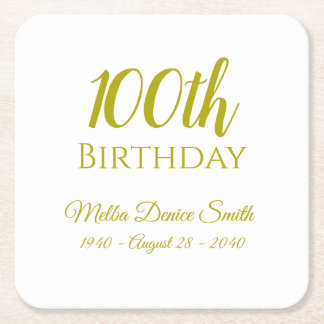 100. Geburtstagsparty Drink Coasters Personalisier Rechteckiger Pappuntersetzer