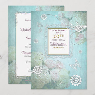 100. Geburtstagsparty Einladung, elegante Pastelle Einladung