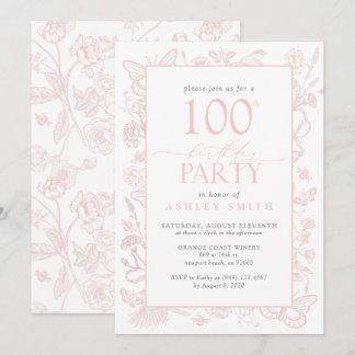 100. Geburtstagsparty Elegant Blush Pink Floral Einladung