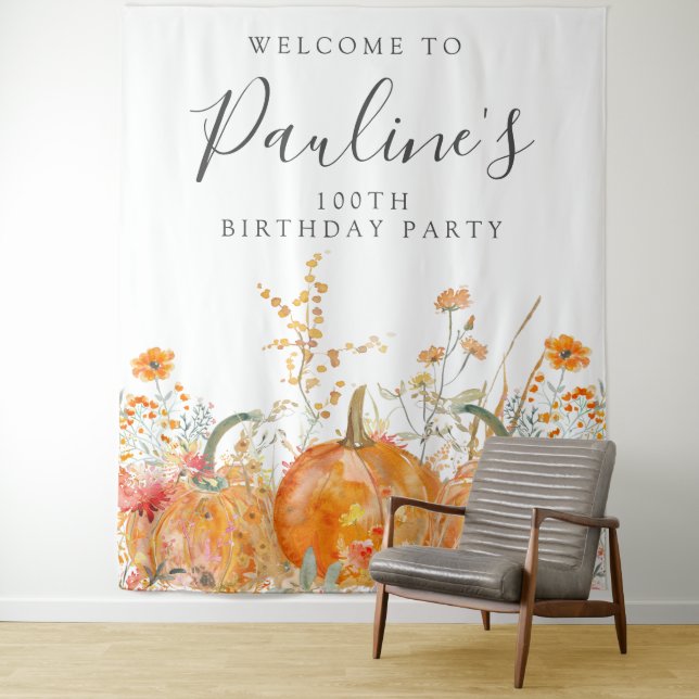 100. Geburtstagsparty Fall Pumpkin Wildblume Wandteppich (Beispiel)