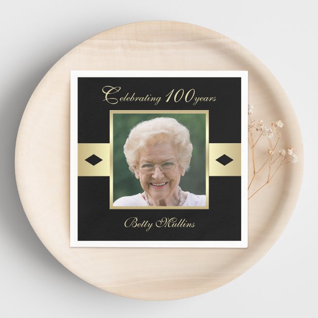 100. Geburtstagsparty Foto auf Black Paper Serviette (Von Creator hochgeladen)