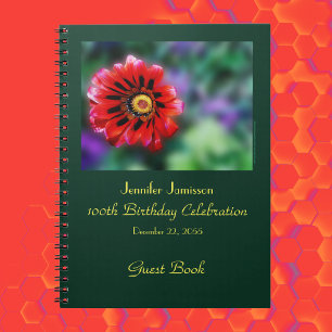 100. Geburtstagsparty Gast Book, Vivid Red Blume Notizblock
