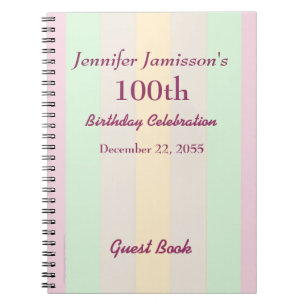 100. Geburtstagsparty Guest Book Pastel Notebook Notizblock