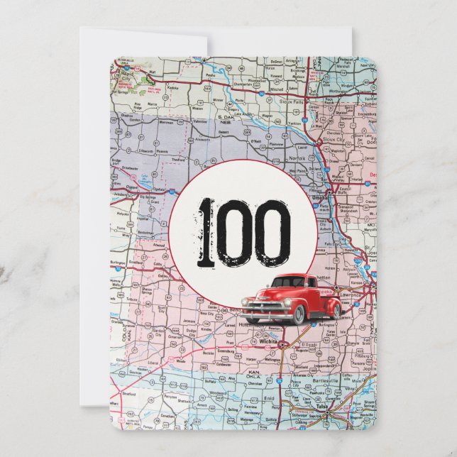 100. Geburtstagsparty Red Retro Truck Einladung (Vorderseite)