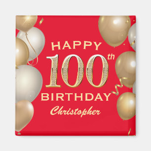 100. Geburtstagsparty Rot und Gold Ballons Magnet