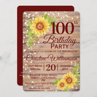 100. Geburtstagsparty Rustikale Blumenblume Einladung